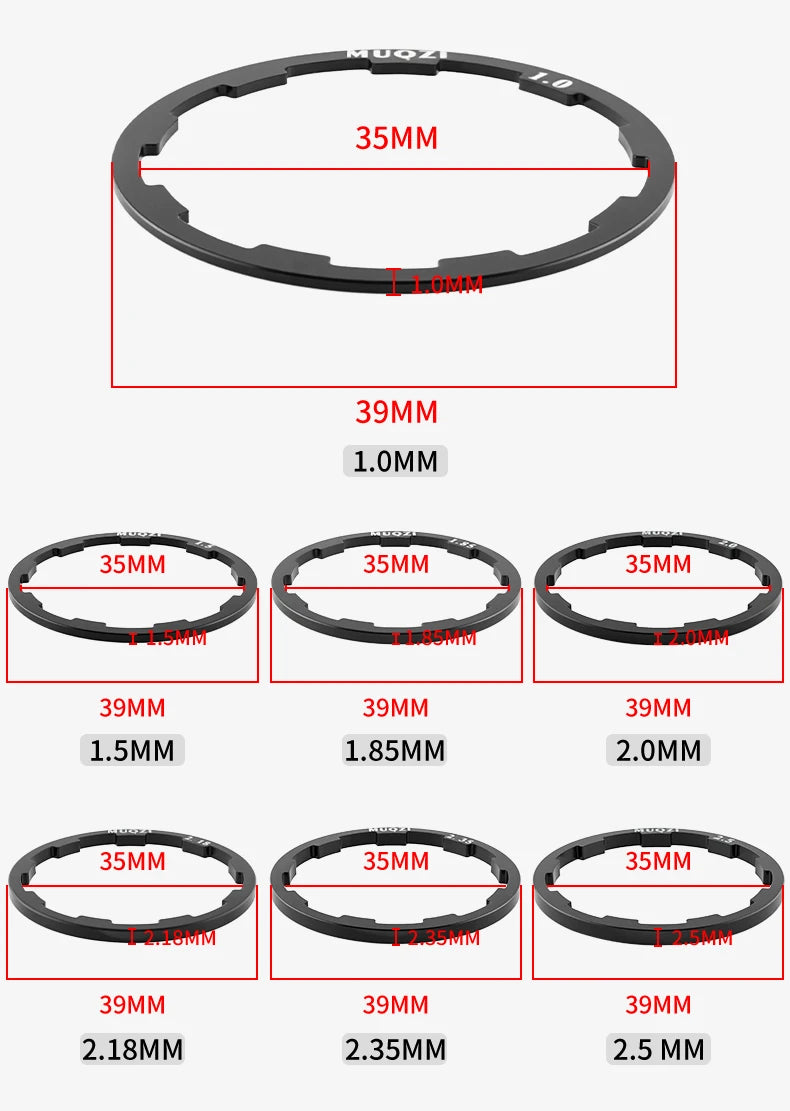 MUQZI 5pcs Cassette Washer 1mm 1.5mm 1.85mm 2mm 2.18mm 2.35mm 2.5mm Flywheel Spacer Bike Hub Washer