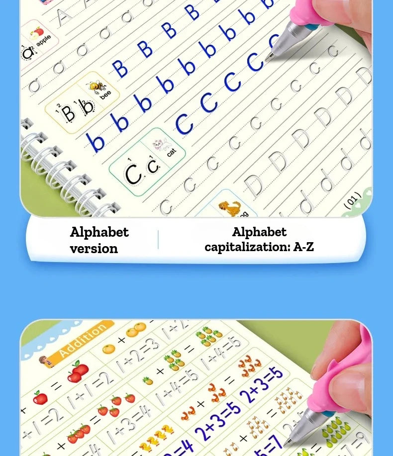 4Pcs Magic Groove Practice Copybook for Kids Reusable Writing Book Uses for Preschool English Calligraphy Free Wiping Learning