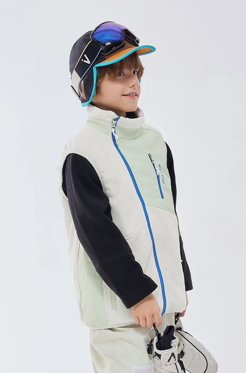 VECTOR Children Boy and Girl Color Clash Fleece Vest Mid Layer Warmth Lock Warm Quick Drying Ski Outdoor Sports Skiing Hiking
