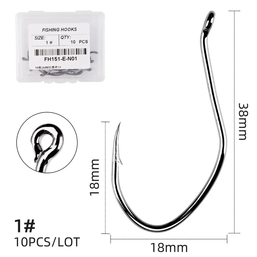 10pcs/Box Barbed Catfish Fishing Hooks High Carbon Steel Catfish Hook 6/0 -10 Fishhook V Sharp Circle Hook Fishing Tackle Box