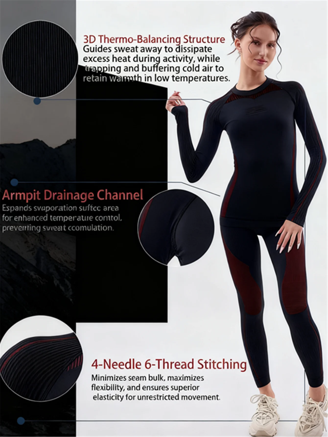 Women Skiing Underwear Set Fitness Thermal Gym Ski Snowboarding Hiking Jogging Sport Running Yoga Exercise Suit Long Johns