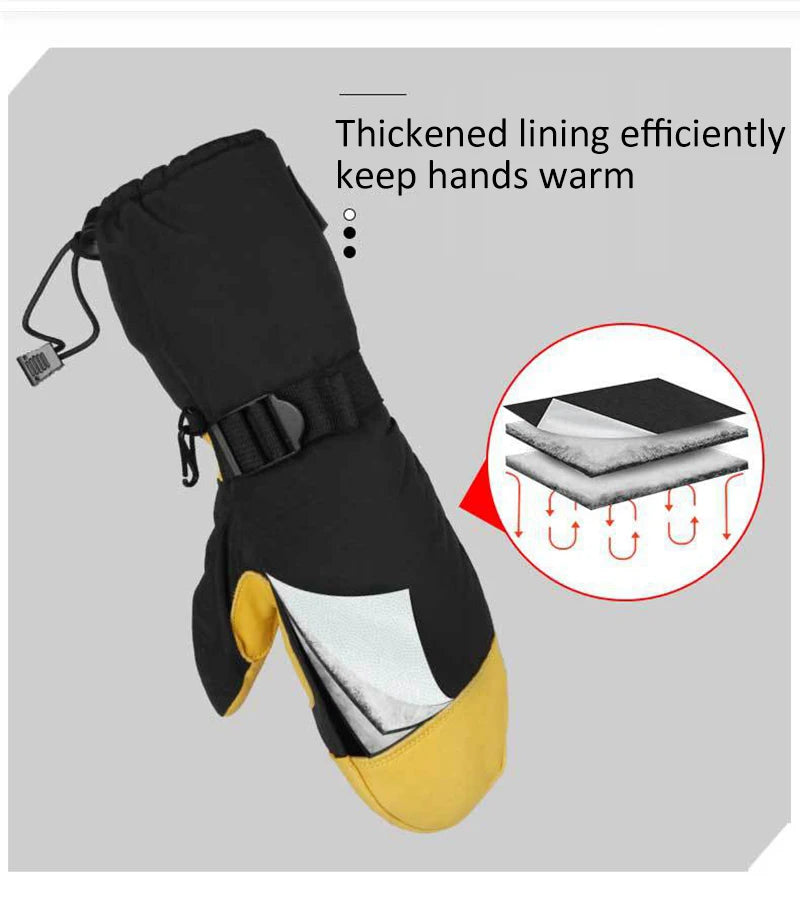 Winter Ski Mittens Snowboard Snowmobile Skiing Sports Motorcycle Riding Windproof Waterproof Pu Warm Ski Glove for Men Women