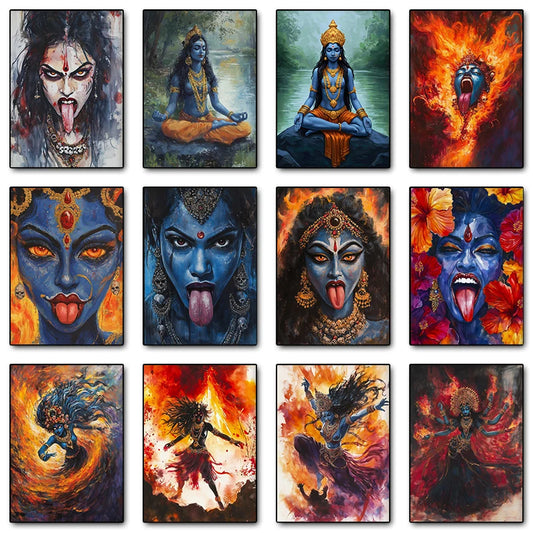 Hinduism Goddess Kali Posters Hindu Mythology Prints Canvas Printing Vintage Wall Art Picture for Living Room Home Decoration