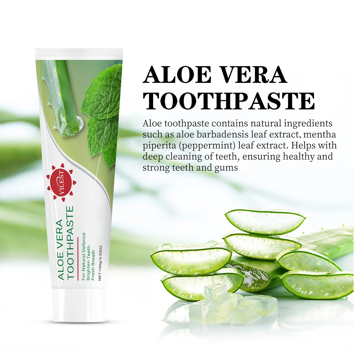 Aloe Vera Toothpaste 100g - Natural Mint Formula for Fresh Breath, Teeth Brightening & Gum Care, with Aloe & Peppermint Extract