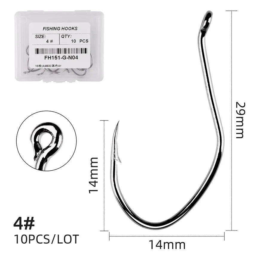 10pcs/Box Barbed Catfish Fishing Hooks High Carbon Steel Catfish Hook 6/0 -10 Fishhook V Sharp Circle Hook Fishing Tackle Box