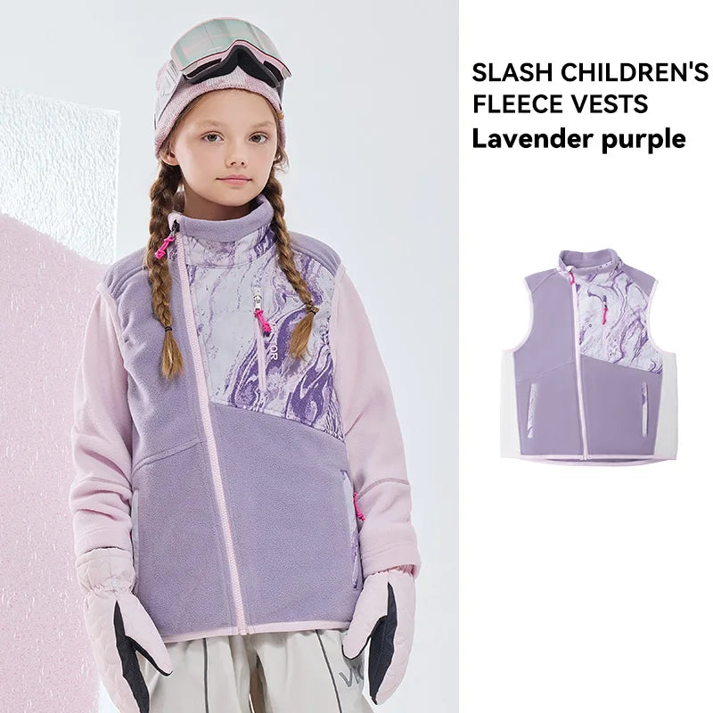 VECTOR Children Boy and Girl Color Clash Fleece Vest Mid Layer Warmth Lock Warm Quick Drying Ski Outdoor Sports Skiing Hiking