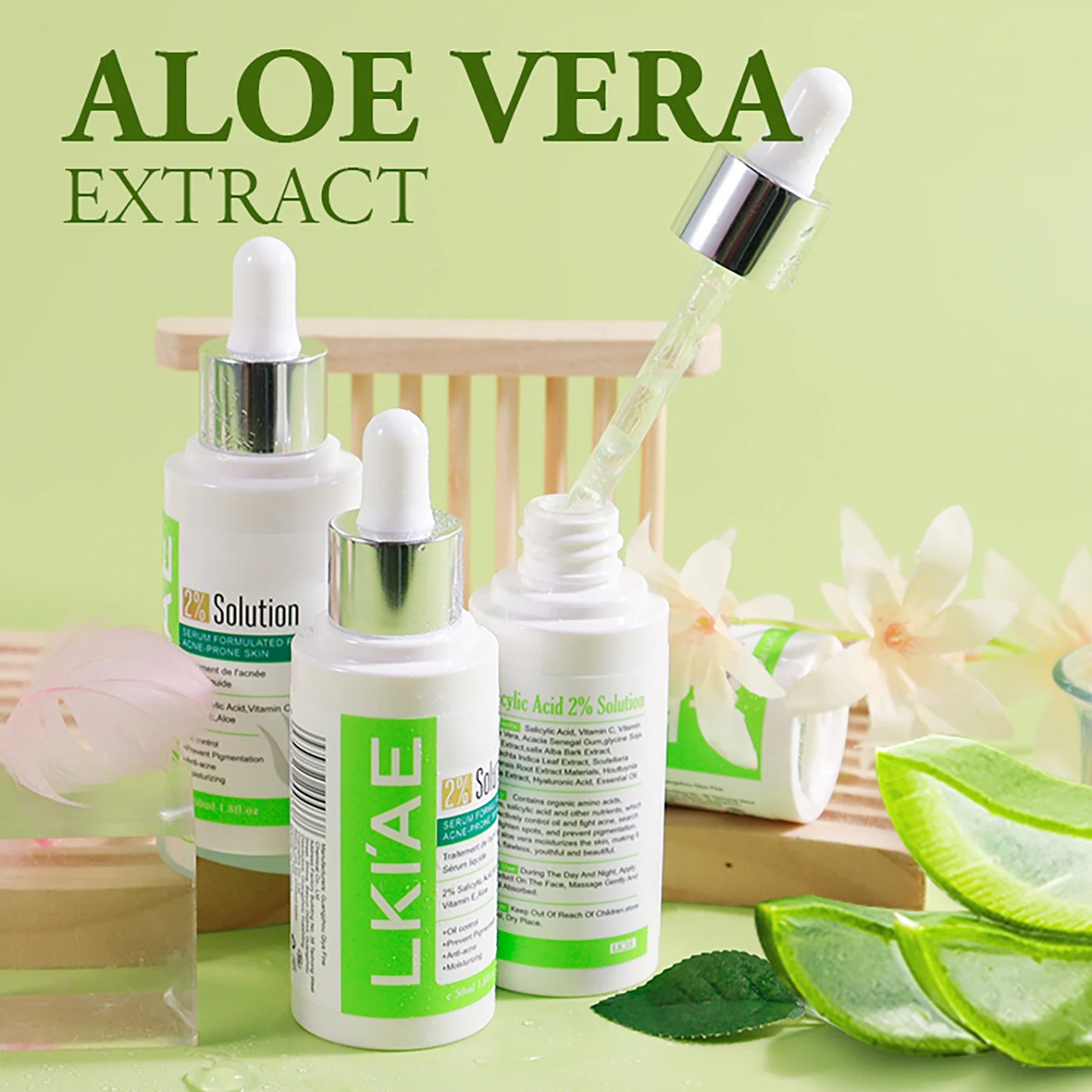 LKIAE Aloe Vera Lightening Face Serum, Idea Facial Essence to Anti Acne, with Vitamin C, Vitamin E, Moisturizing, Clean Skin
