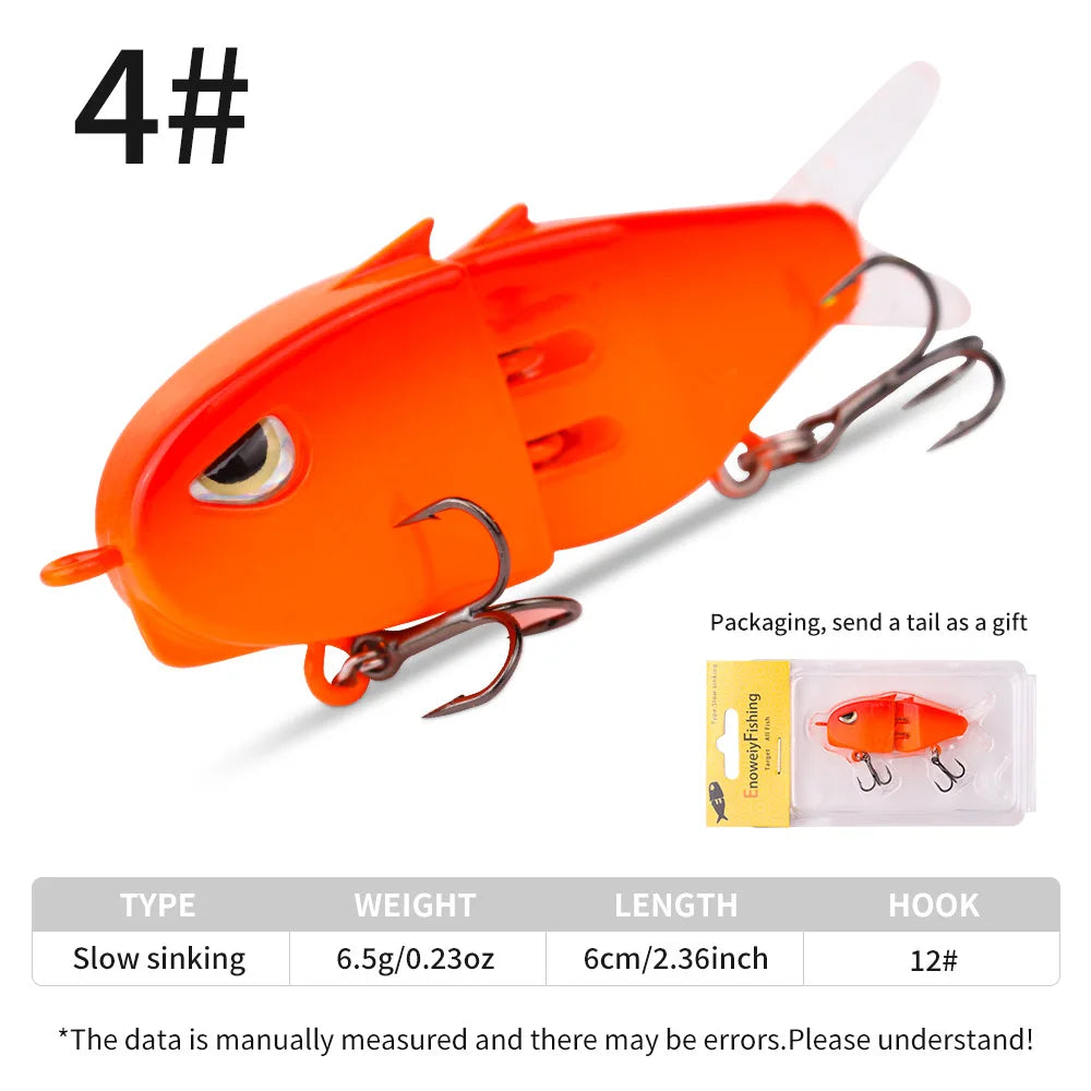 Fishing Lure Slow Sinking Swimbait 2 Joints Bait 60mm 6.5g 3D Eyes PVC Material for Bass Trout Predator Lure Pesca