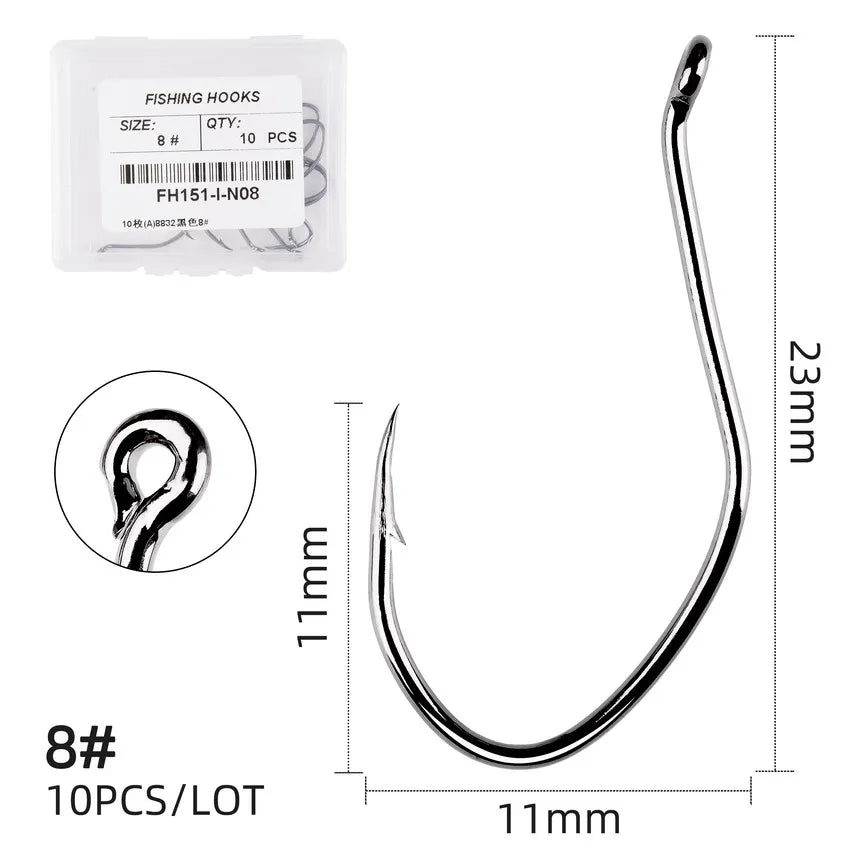 10pcs/Box Barbed Catfish Fishing Hooks High Carbon Steel Catfish Hook 6/0 -10 Fishhook V Sharp Circle Hook Fishing Tackle Box