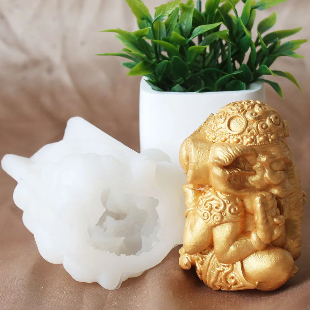 Hot 3D Thailand Indian Ganesha The God Of Wealth Gypsum Ornament Candle Silicone Mold Home Decoration Deity Family Guardian Gods
