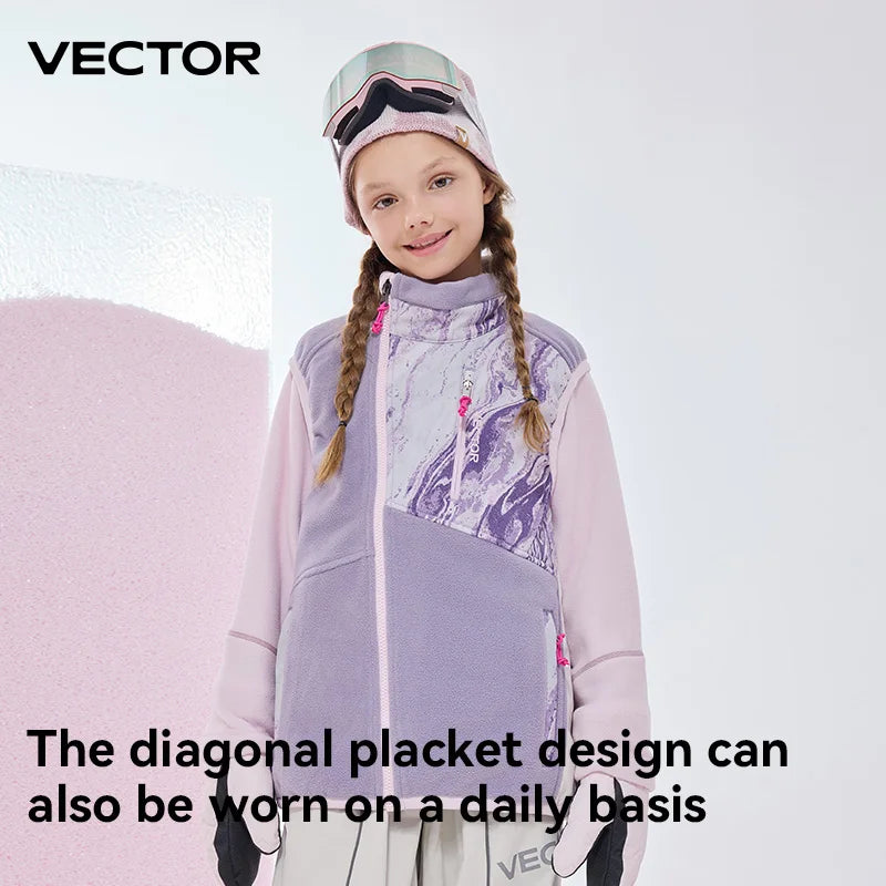 VECTOR Children Boy and Girl Color Clash Fleece Vest Mid Layer Warmth Lock Warm Quick Drying Ski Outdoor Sports Skiing Hiking