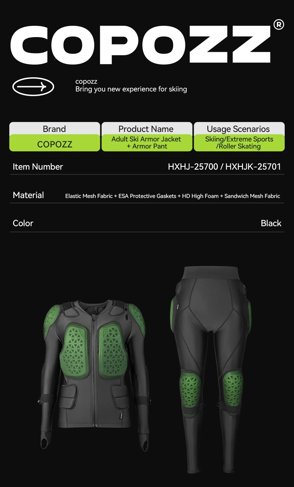 COPOZZ ESA Anti-Collision Back Chest Impact Protection Motorcycle Inner Jacket Clothes Full Body Ski Armour Protector Pants