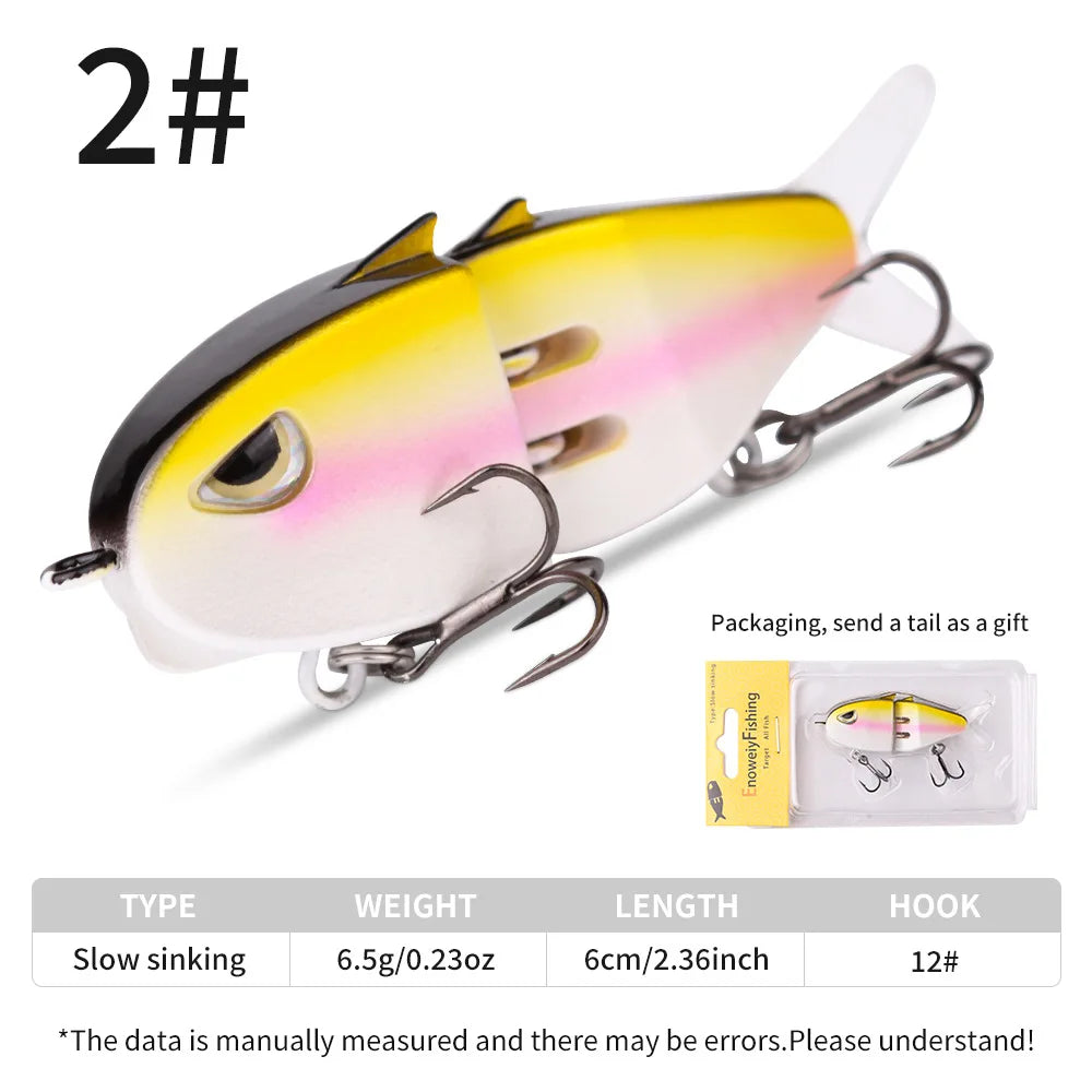 Fishing Lure Slow Sinking Swimbait 2 Joints Bait 60mm 6.5g 3D Eyes PVC Material for Bass Trout Predator Lure Pesca