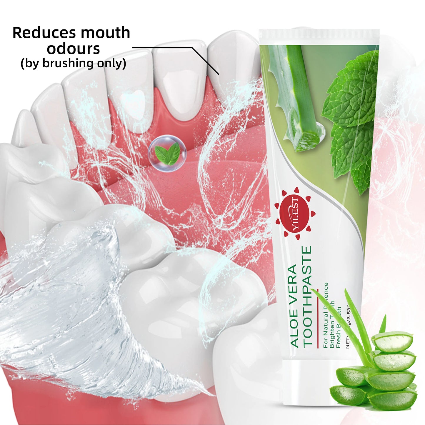 Aloe Vera Toothpaste 100g - Natural Mint Formula for Fresh Breath, Teeth Brightening & Gum Care, with Aloe & Peppermint Extract