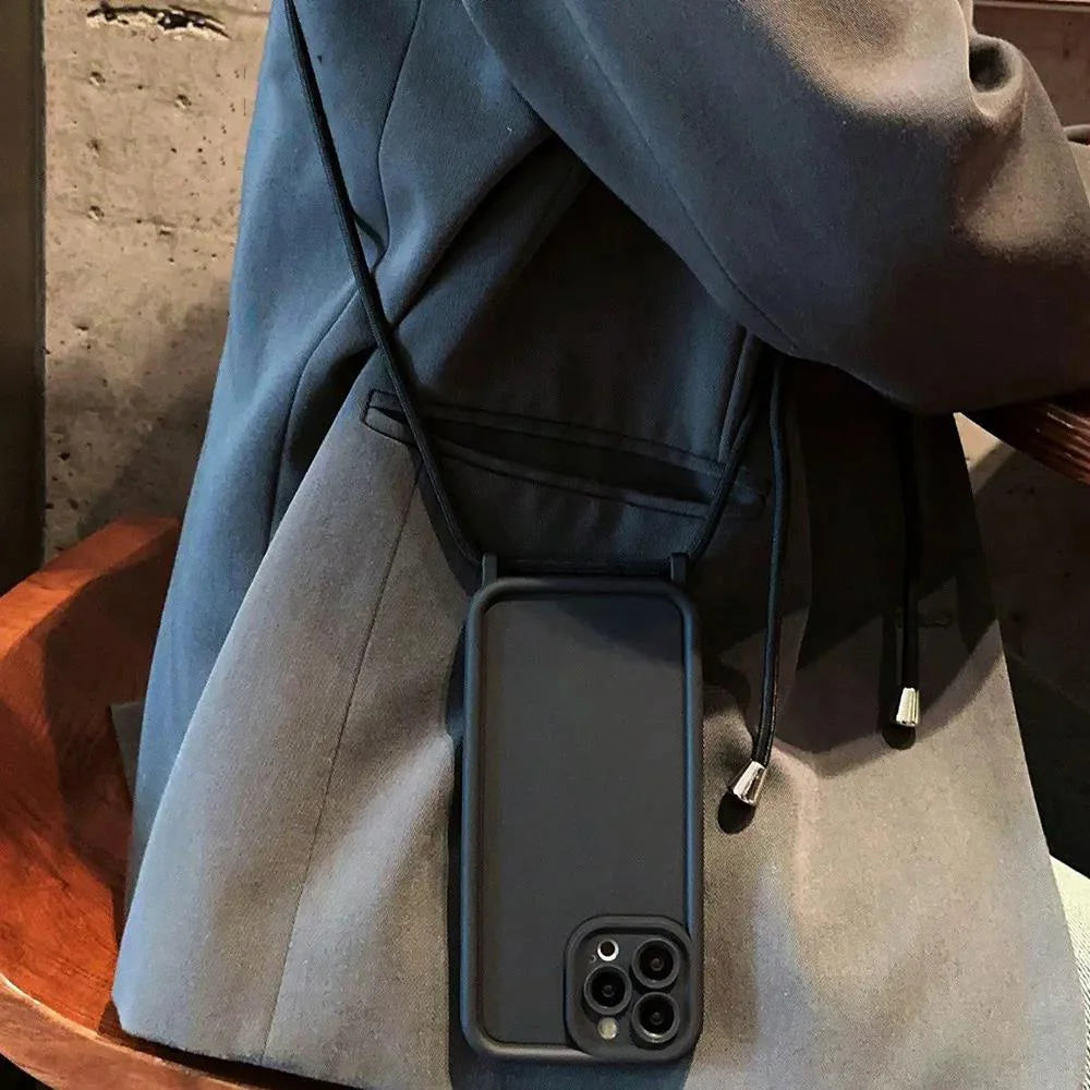 Phone Case For iPhone 14 13 15 16 Pro Max 17 Air 16E 12 11 X XS 8 Plus SE2022 Crossbody Adjustable Lanyard Strap Rope Soft Cover