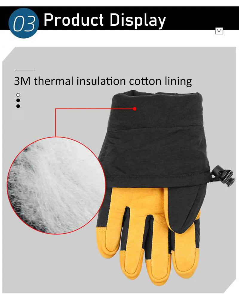 Winter Ski Mittens Snowboard Snowmobile Skiing Sports Motorcycle Riding Windproof Waterproof Pu Warm Ski Glove for Men Women