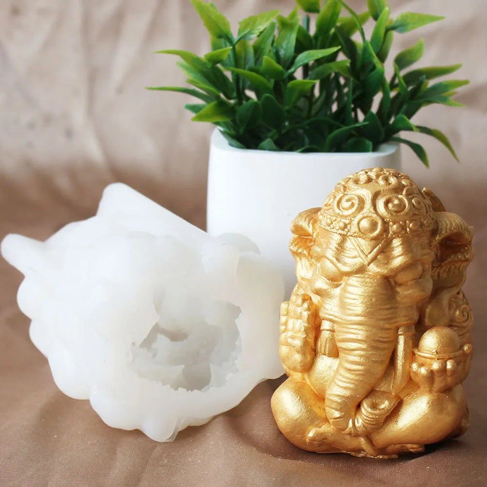 Hot 3D Thailand Indian Ganesha The God Of Wealth Gypsum Ornament Candle Silicone Mold Home Decoration Deity Family Guardian Gods