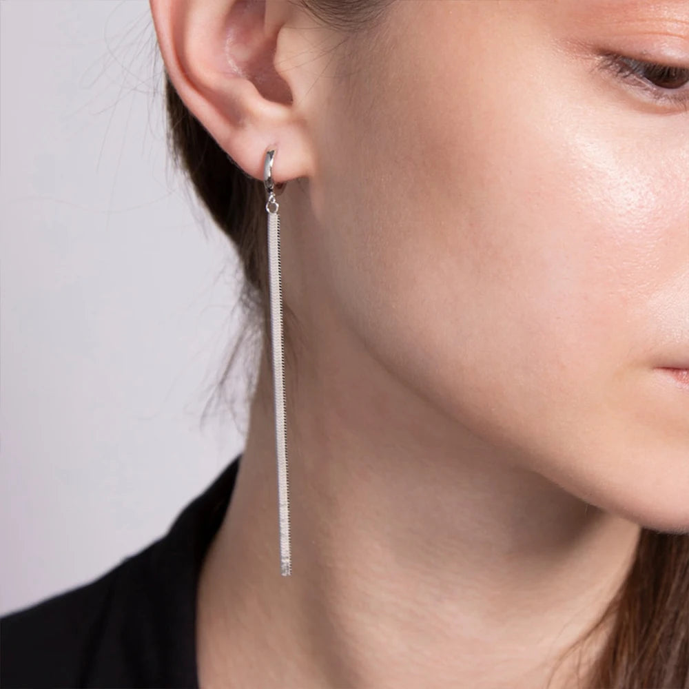 Teamer Stainless Steel Long Tassel Earrings for Women Girls Fashion Snake Chain Drop Earrings Aesthetic Engagement Jewelry Gifts