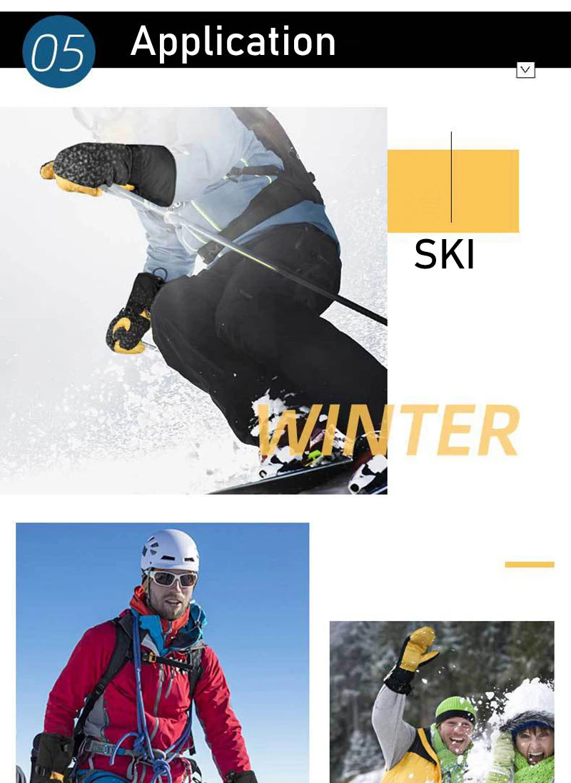 Winter Ski Mittens Snowboard Snowmobile Skiing Sports Motorcycle Riding Windproof Waterproof Pu Warm Ski Glove for Men Women