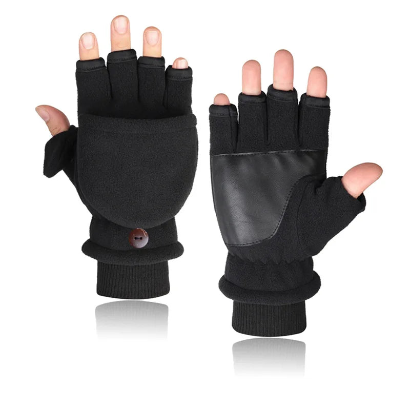 Winter Gloves Fingerless Convertible Warm Thermal Mittens Gloves Windproof Polar Fleece Warm men women double-layer Flap Gloves