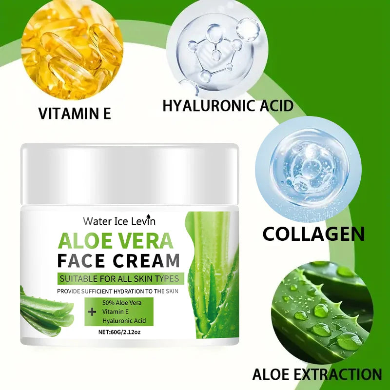 Aloe Vera Face Cream, Hypoallergenic Moisturizer for Both Men and Women, Contains Hyaluronic Acid and Collagen, Suitable for All Skin Types, Soothing and Moisturizing, Non-Irritating
