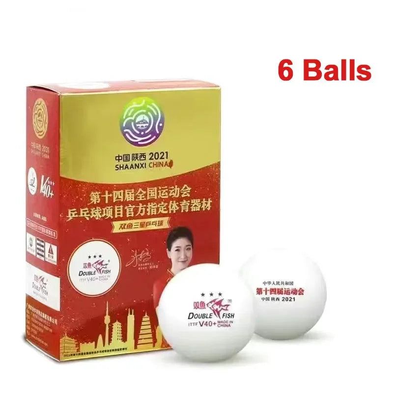 Double Fish 3 Star Table Tennis Balls V40+ Special Ping Pong Balls for WTT ABS New Material Seamed Balls for Competition 6/Pack