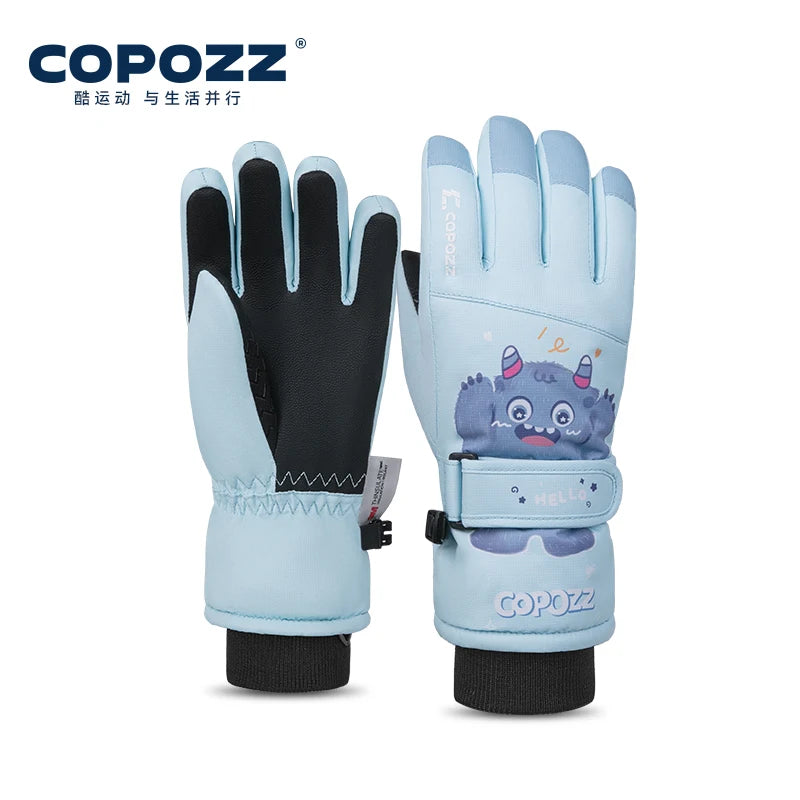 COPOZZ New Children's Ski Gloves 3M Thinsulate Wear resistant Winter Thermal Gloves Cartoon Waterproof Snowboard Gloves For Kids