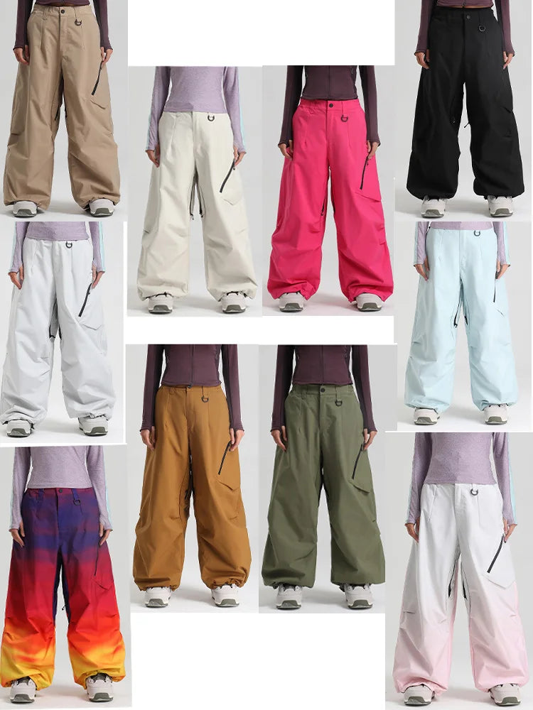 New Loose Ski Pants Women Outdoor Snowboard Windproof Waterproof Warm Solid Work Wear Clothes Breathable Skiing Trousers Men