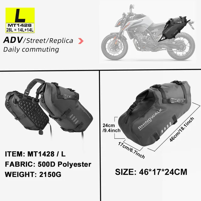 Rhinowalk Motorcycle Side Bag 2PC 100% Waterproof 18L/28L/48L Motorbike Saddle Bag Motor Pannier Bag Saddle Bags Travel Luggage