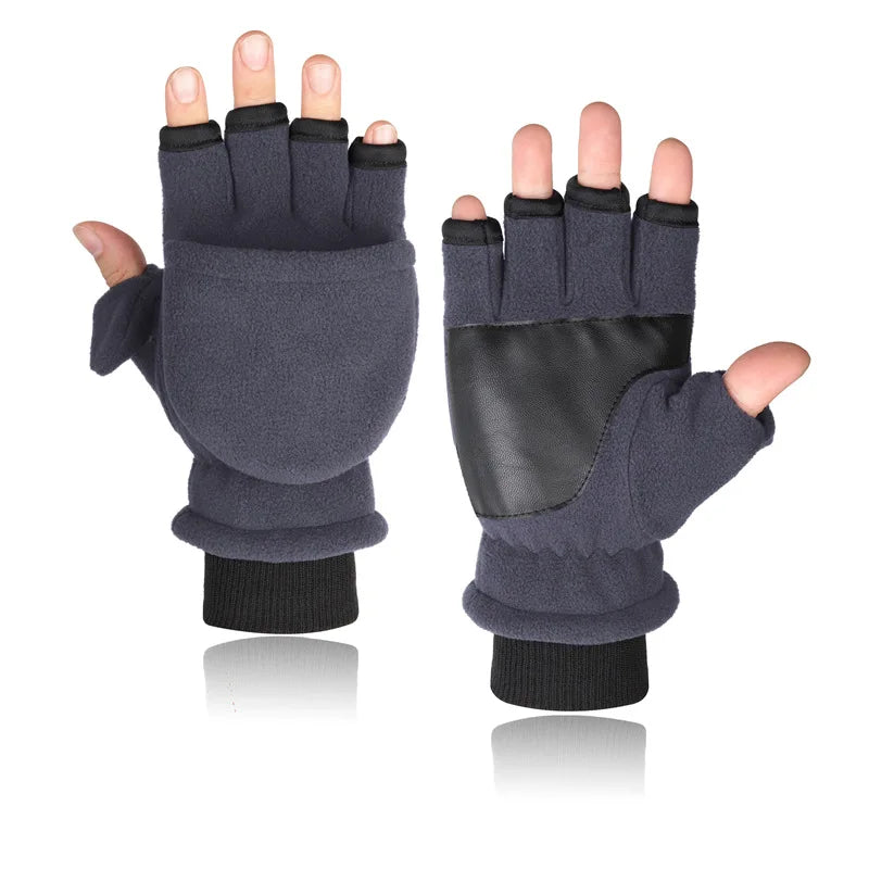 Winter Gloves Fingerless Convertible Warm Thermal Mittens Gloves Windproof Polar Fleece Warm men women double-layer Flap Gloves