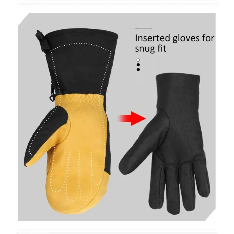 Winter Ski Mittens Snowboard Snowmobile Skiing Sports Motorcycle Riding Windproof Waterproof Pu Warm Ski Glove for Men Women