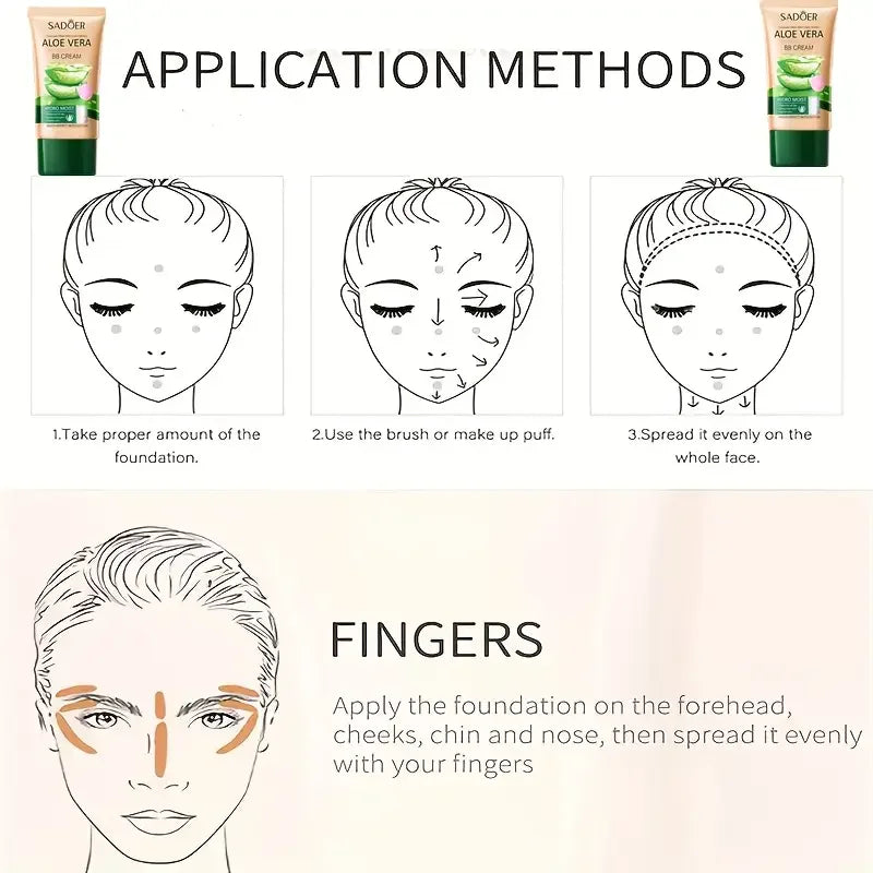 Aloe Vera BB Cream-Hydrating & Concealing Collagen Full Coverage Foundation Makeup,Long-Lasting,Lightweight Coverage Concealer