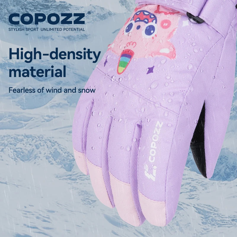 COPOZZ New Children's Ski Gloves 3M Thinsulate Wear resistant Winter Thermal Gloves Cartoon Waterproof Snowboard Gloves For Kids