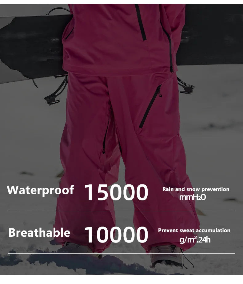 New Loose Ski Pants Women Outdoor Snowboard Windproof Waterproof Warm Solid Work Wear Clothes Breathable Skiing Trousers Men