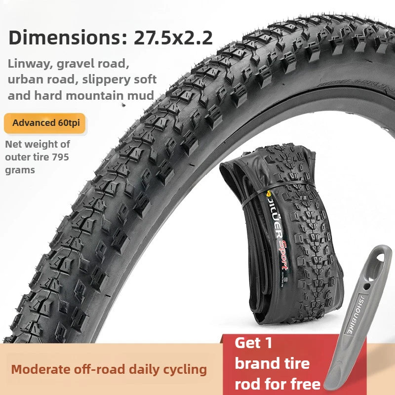 JILUER Folding Tire for Mountain and Road Bikes  27.5" Puncture-Resistant, 29" & 700c Sizes, Ultralight with Yellow Sidewalls