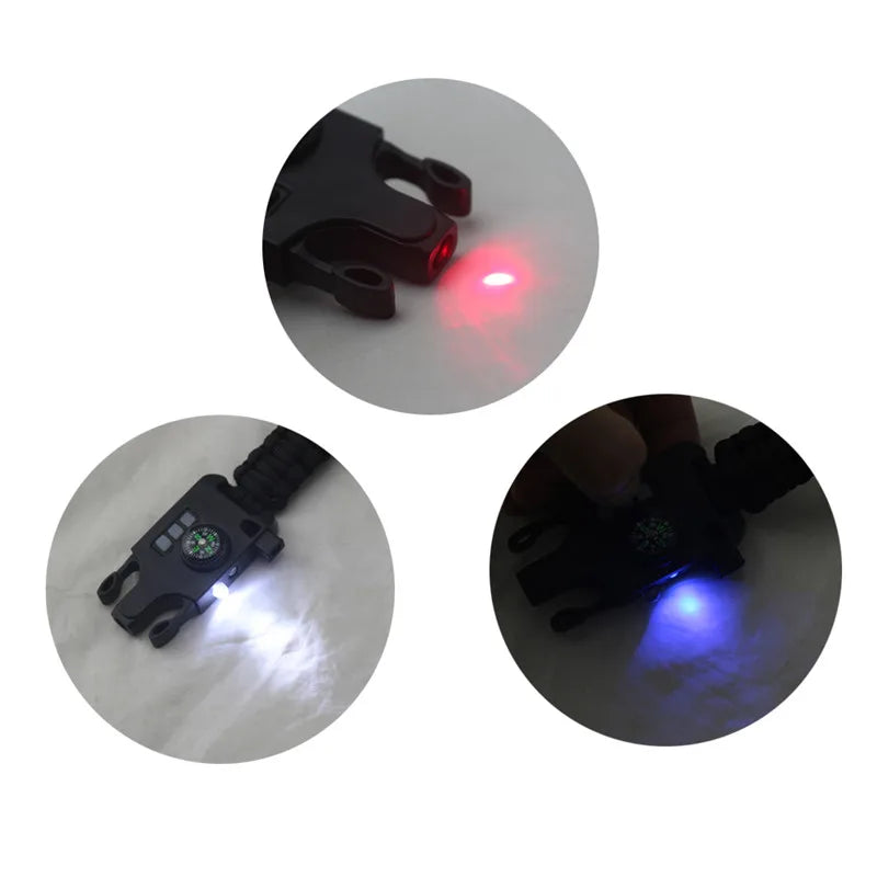 Outdoor Survival Paracord Bracelet Buckle LED Laser Flashlight bracelet Emergency Multi Tool Braided Camping Rescue Rope