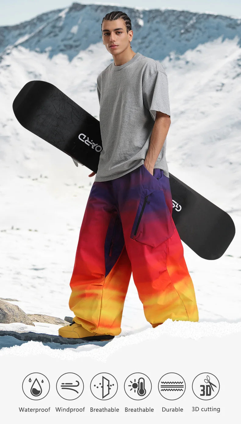 New Loose Ski Pants Women Outdoor Snowboard Windproof Waterproof Warm Solid Work Wear Clothes Breathable Skiing Trousers Men