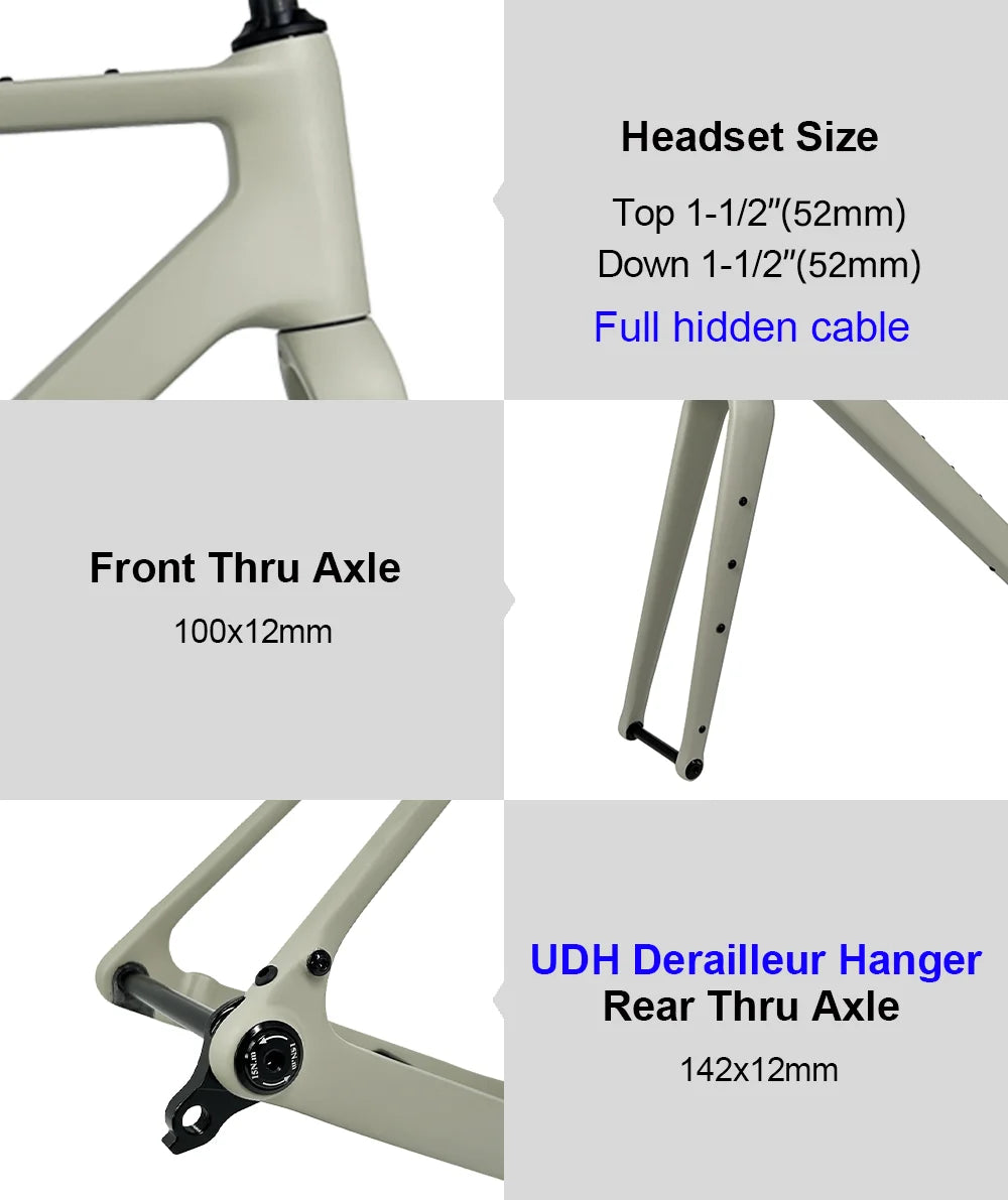 2024 G30U Carbon Gravel Bike Frame UDH Derailleur Hanger Treaded T47 Full Hidden Cable Gravel Frameset Carbon Road Frame Bicycle