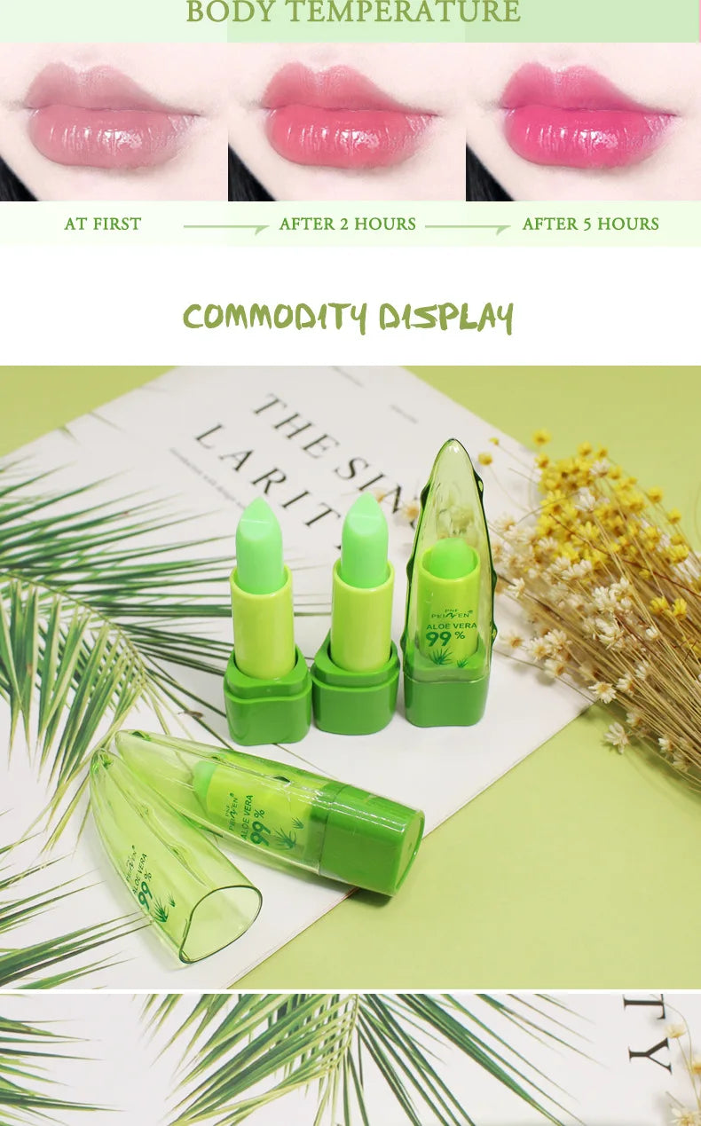 Aloe Vera Color-changing Lipstick,Moisturizes Hydrates Waterproof Non-sticky Long-lasting Tinted Lip Gloss