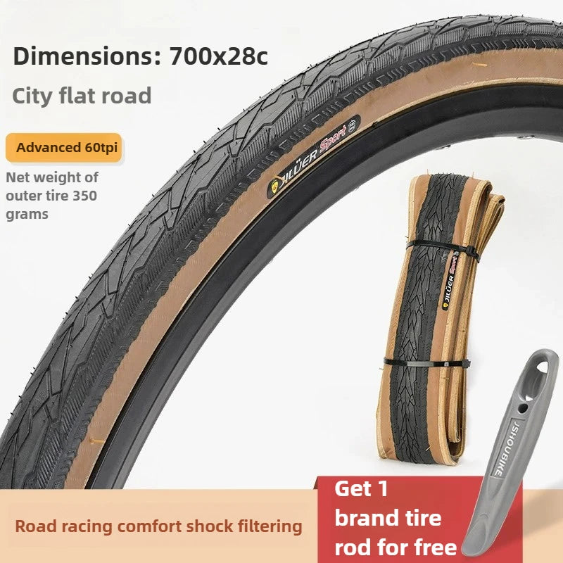 JILUER Folding Tire for Mountain and Road Bikes  27.5" Puncture-Resistant, 29" & 700c Sizes, Ultralight with Yellow Sidewalls