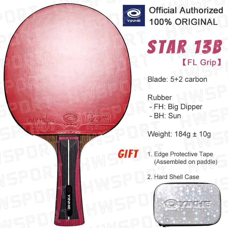 YINHE Professional Table Tennis Racket Pre-made 12 13 14 15 Star Ping Pong Racket Paddle 5 Wood 2 Carbon Offensive Bat for Speed