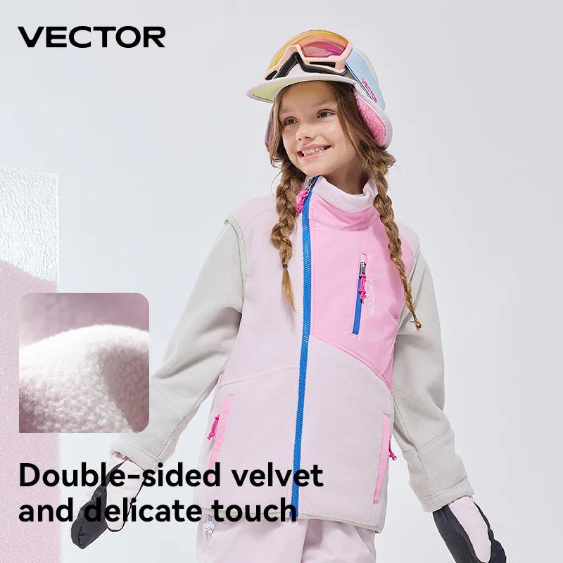 VECTOR Children Boy and Girl Color Clash Fleece Vest Mid Layer Warmth Lock Warm Quick Drying Ski Outdoor Sports Skiing Hiking