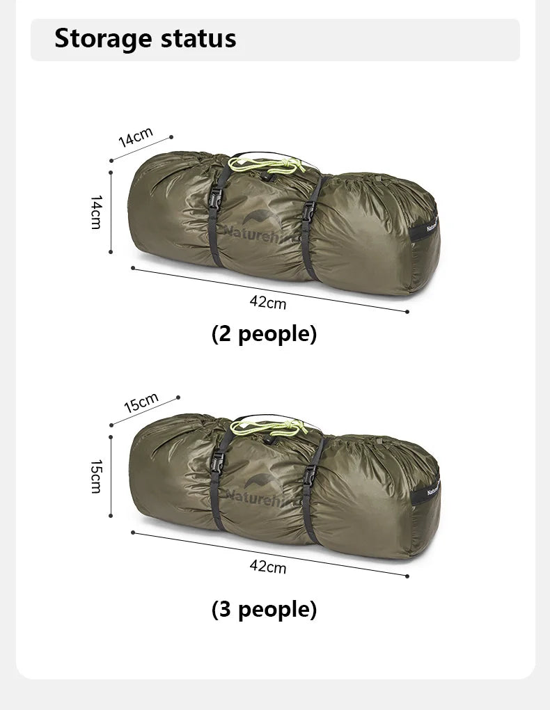 Naturehike Opalus UL 2-3 Man Hiking Tent Portable 4 Seasons High Strength 15D Nylon Backpack Trekking Tunnel Tent CNK2450WS036