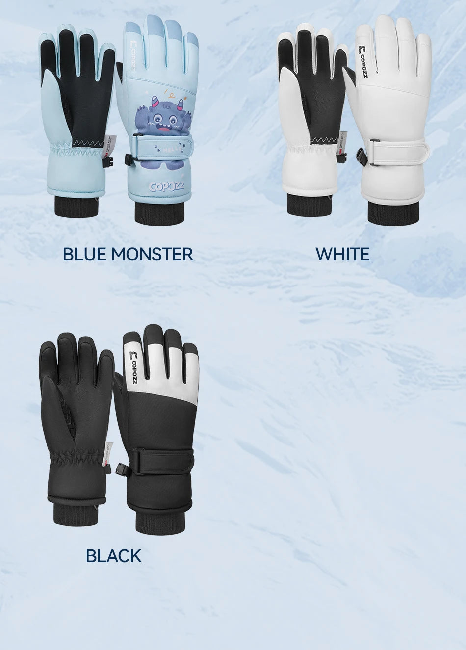 COPOZZ New Children's Ski Gloves 3M Thinsulate Wear resistant Winter Thermal Gloves Cartoon Waterproof Snowboard Gloves For Kids