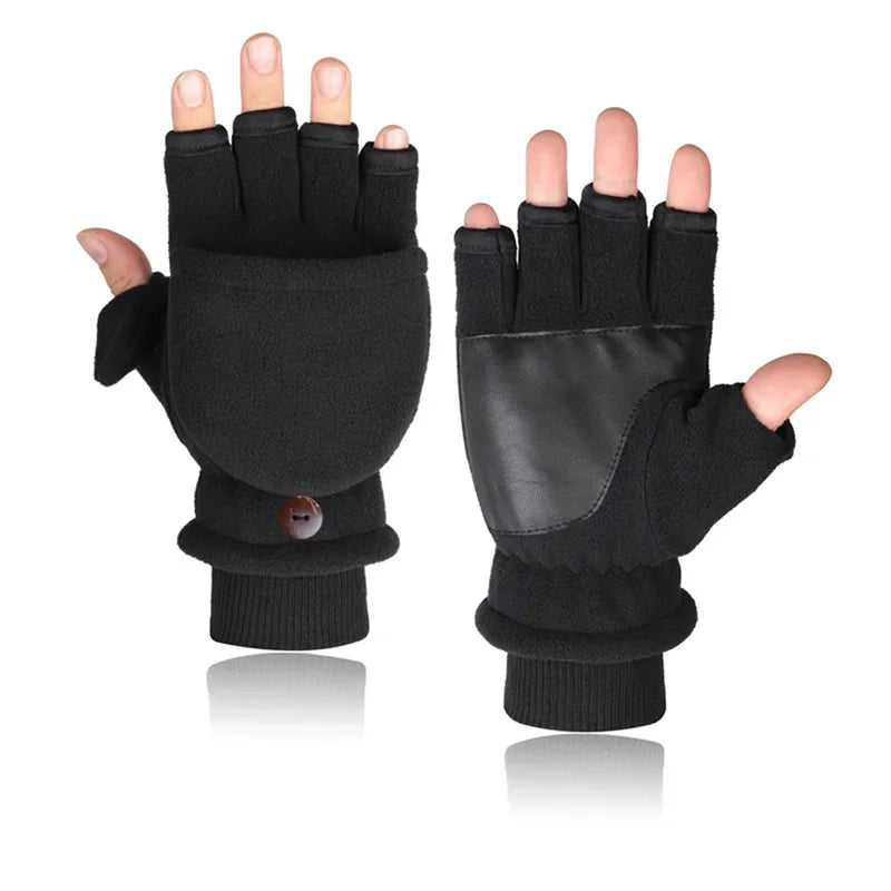 Winter Gloves Fingerless Convertible Warm Thermal Mittens Gloves Windproof Polar Fleece Warm men women double-layer Flap Gloves