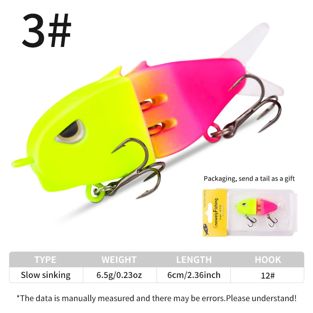 Fishing Lure Slow Sinking Swimbait 2 Joints Bait 60mm 6.5g 3D Eyes PVC Material for Bass Trout Predator Lure Pesca