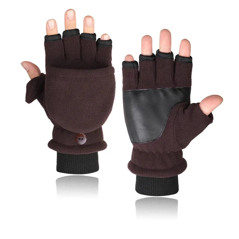 Winter Gloves Fingerless Convertible Warm Thermal Mittens Gloves Windproof Polar Fleece Warm men women double-layer Flap Gloves