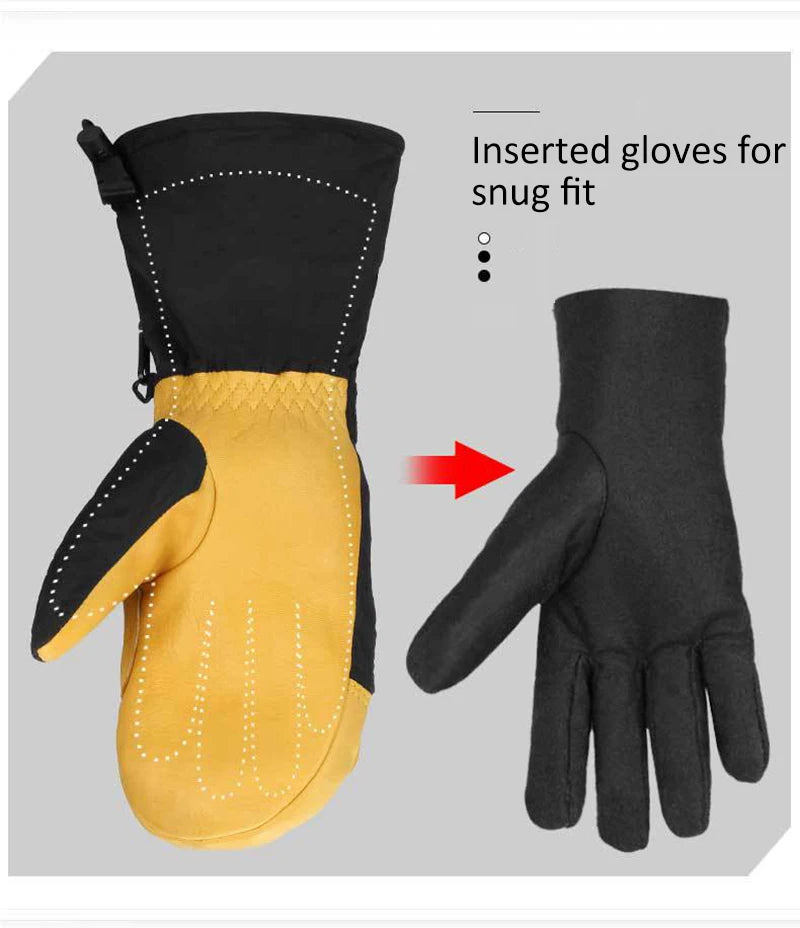 Winter Ski Mittens Snowboard Snowmobile Skiing Sports Motorcycle Riding Windproof Waterproof Pu Warm Ski Glove for Men Women