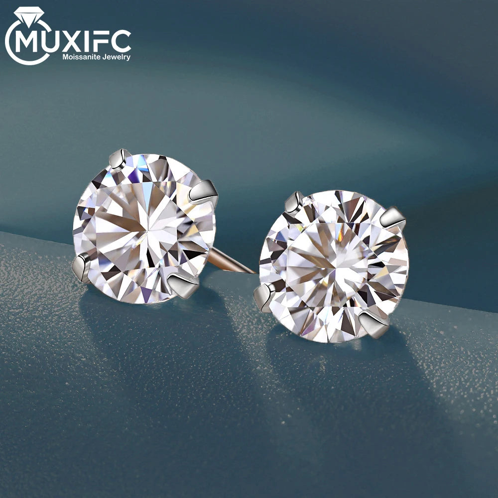 Round Cut Lab Moissanite Ear Stud Earrings For Women D Color 925 Sterling Silver Wedding Earrings Wedding Fine Jewelry Gift