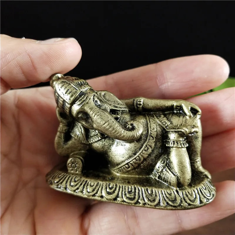 Golden Lying Ganesha Buddha Statue Elephant God Sculpture Ganesh Figurines Man-made Stone Home Garden Decoration Buddha Statues